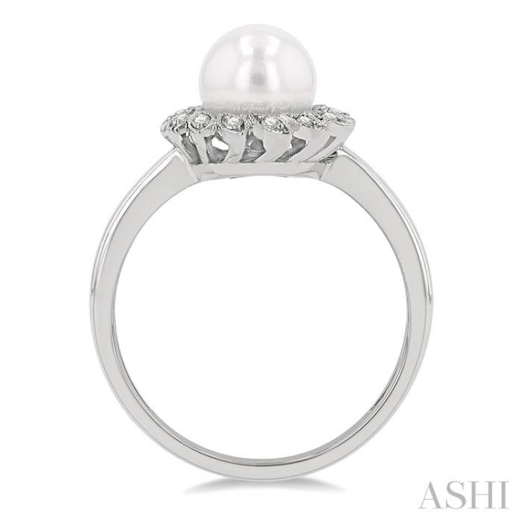 7x7 MM Round Shape Cultured Pearl and 1/10 Ctw Sunflower Round Cut Diamond Ring in 10K White Gold