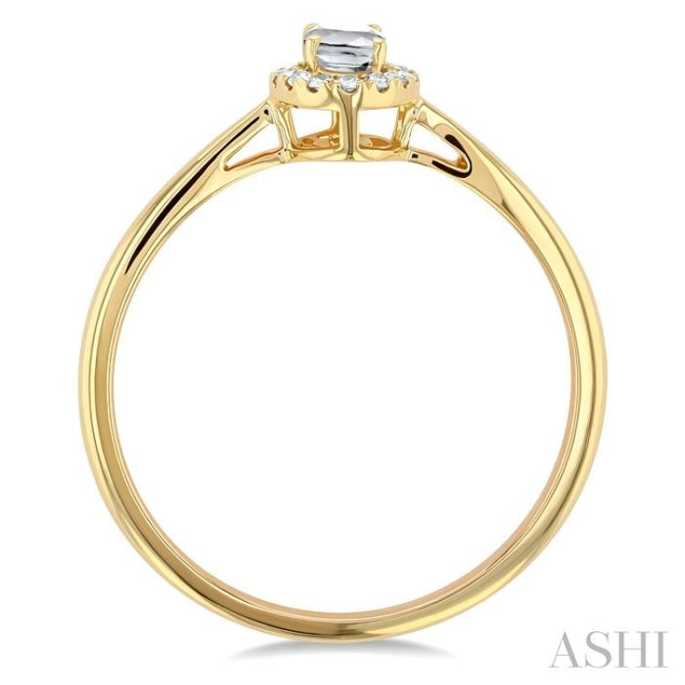5x3 MM Oval Shape White Topaz and 1/20 Ctw Single Cut Diamond Halo Semi-Precious Ring in 14K Yellow Gold