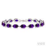 7X5 MM Oval Shape Amethyst and 1/10 Ctw Single Cut Diamond Semi-Precious Bracelet in Sterling Silver
