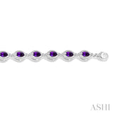 6x4 MM Oval Cut Amethyst and 1/10 Ctw Round Cut Diamond Semi-Precious Bracelet in Sterling Silver