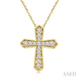 1/6 Ctw Round Cut Diamond Cross Petite Fashion Pendant With Chain in 10K Yellow Gold