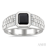 8x7 MM Octagon Shape Onyx and 1/20 Ctw Single Cut Diamond Semi-precious Men's Ring in Sterling Silver