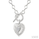 1/10 Ctw Heart Fluted Toggle Single Cut Diamond Fashion Necklace in Sterling Silver