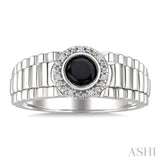 6 MM Round Shape Onyx and 1/20 Ctw Single Cut Diamond Semi-precious Men's Ring in Sterling Silver