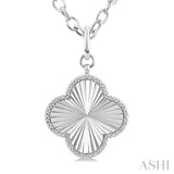 1/10 Ctw Clover Fluted Medallion Single Cut Diamond Pendant With Chain in Sterling Silver
