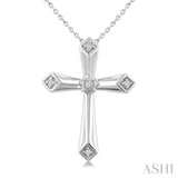 1/20 Ctw Round Cut Diamond Fashion Cross Pendant With Chain in Sterling Silver