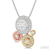 1/2 Ctw Round Cut Diamond Lovebright Fashion Pendant in 14K Tri Color Gold with Chain