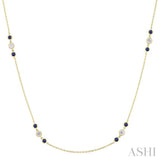 2.25 MM Sapphire and 1/2 Ctw Round Cut Diamond Precious Station Necklace in 14K Yellow Gold