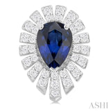 5X3 MM Pear Cut Sapphire and 1/3 Ctw Starburst Round Cut Diamond Precious Stud Earring in 14K White Gold