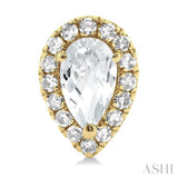 5x3 MM Pear Shape White Topaz and 1/8 Ctw Single Cut Diamond Halo Semi-Precious Stud Earrings in 10K Yellow Gold
