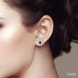 5x3 MM Oval Cut Sapphire and 1/4 Ctw Round Cut Diamond Earrings in 14K Yellow Gold