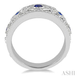 1/3 Ctw Round Cut Diamond and Princess & Round Cut Sapphire Precious Band in 14K White Gold