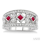 2.2 MM & 2.4 MM Princess Cut Ruby and 3/8 Ctw Round Cut Diamond Precious Fashion Band in 14K White Gold