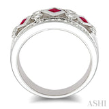 2.2 MM & 2.4 MM Princess Cut Ruby and 3/8 Ctw Round Cut Diamond Precious Fashion Band in 14K White Gold