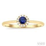 3.25 MM Round Sapphire and 1/20 Ctw Single Cut Diamond Halo Precious Ring in 10K Yellow Gold