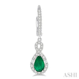 6x4 MM Pear Cut Emerald and 1/2 Ctw Round Cut Diamond Precious Earrings in 14K White Gold