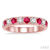 2.9 MM Ruby and 1/2 Ctw Round Cut Diamond Precious Wedding Band in 14K Rose Gold