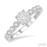 1/3 Ctw Round Shape Lattice Lovebright Diamond Cluster Ring in 14K White Gold