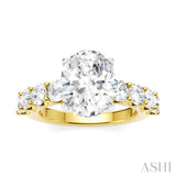 1 1/3 Ctw Oval Shape Round Cut Diamond Semi-Mount Engagement Ring in 14K Yellow and White Gold