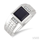 1/20 Ctw 8X8 MM Princess Cut Onyx and Round Cut Diamond Semi-Precious Men's Ring in 10K White Gold