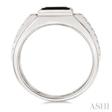 1/20 Ctw 8X8 MM Princess Cut Onyx and Round Cut Diamond Semi-Precious Men's Ring in 10K White Gold
