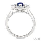6X4 MM Octagon Cut Sapphire and 5/8 Ctw Art Deco Mixed Diamond Cut Precious Fashion Ring in 14K White Gold