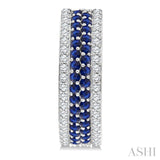 5/8 Ctw Twin Row 1.50MM Round Cut Sapphire and Round Cut Diamond Precious Hoop Earring in 14K White Gold