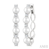 1/4 Ctw 4MM White Pearl and Round Cut Diamond Fashion Hoop Earring in 14K White Gold