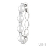1/4 Ctw 4MM White Pearl and Round Cut Diamond Fashion Hoop Earring in 14K White Gold