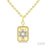 1/10 Ctw Star Of David Round Cut Diamond Rectangular Fluted Medallion Pendant With Chain in Yellow Gold Vermeil