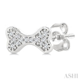 1/10 Ctw Petite Dog Bone Round Cut Diamond Fashion Stud Earring in 10K White Gold