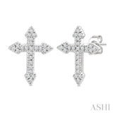 1/6 Ctw Round Cut Diamond Cross Petite Fashion Earrings in 10K White Gold