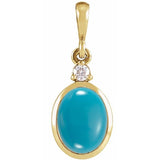 14K Yellow Gold 10x8 mm Natural Turquoise & .03 CT Natural Diamond Cabochon Pendant
