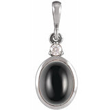 Sterling Silver 10x8 mm Natural Black Onyx & .03 CT Natural Diamond Cabochon Pendant