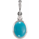 14K White Gold 9x7 mm Natural Turquoise & .03 CT Natural Diamond Cabochon Pendant