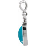 14K White Gold 9x7 mm Natural Turquoise & .03 CT Natural Diamond Cabochon Pendant