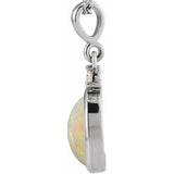 14K White Gold 5x3 mm Natural White Opal & .02 CT Natural Diamond Cabochon Pendant