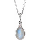 Sterling Silver 9x7 mm Natural Rainbow Moonstone & .03 CT Natural Diamond 16-18" Necklace