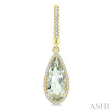 14X6 MM Pear Shape Green Amethyst and 1/3 Ctw Round Cut Diamond Semi-Precious Earrings in 14K Yellow Gold