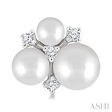 3MM, 4MM & 5MM Cultured Pearl and 1/10 Ctw Round Cut Diamond Fashion Earrings in 10K White Gold