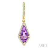 12X5 MM Kite Shape Amethyst and 1/3 Ctw Round Cut Diamond Semi-Precious Earrings in 10K Yellow Gold