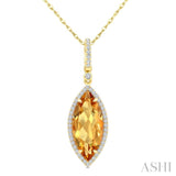 16X7 MM Marquise Shape Citrine and 1/5 Ctw Round Cut Diamond Semi-Precious Pendant With Chain in 10K Yellow Gold