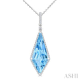 22X9 MM Kite Shape Blue Topaz and 1/4 Ctw Round Cut Diamond Semi-Precious Pendant With Chain in 14K White Gold