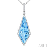 22X9 MM Kite Shape Blue Topaz and 1/4 Ctw Round Cut Diamond Semi-Precious Pendant With Chain in 14K White Gold