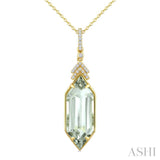 22X8 MM Hexagon Shape Green Amethyst and 1/10 Ctw Round Cut Diamond Semi-Precious Pendant With Chain in 14K Yellow Gold