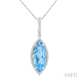 16X7 MM Marquise Shape Blue Topaz and 1/5 Ctw Round Cut Diamond Semi-Precious Pendant With Chain in 10K White Gold