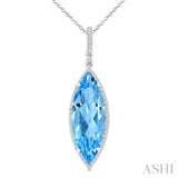 22X8 MM Marquise Shape Blue Topaz and 1/4 Ctw Round Cut Diamond Semi-Precious Pendant With Chain in 14K White Gold