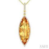 22X8 MM Marquise Shape Citrine and 1/4 Ctw Round Cut Diamond Semi-Precious Pendant With Chain in 14K Yellow Gold