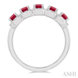4x3 MM Emerald Shape Ruby and 1/2 Ctw Round Cut Diamond Precious Wedding Band in 14K White Gold