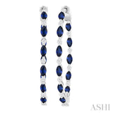 4X2 MM Marquise Cut Sapphire and 3/8 Ctw Round Cut Diamond Precious Inside-Out Hoop Earrings in 14K White Gold